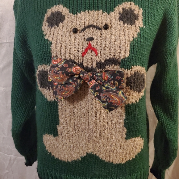 Vintage Evian II Chunky Hand Knit Teddy Bear in Bow Tie Women's S - Picture 2 of 6